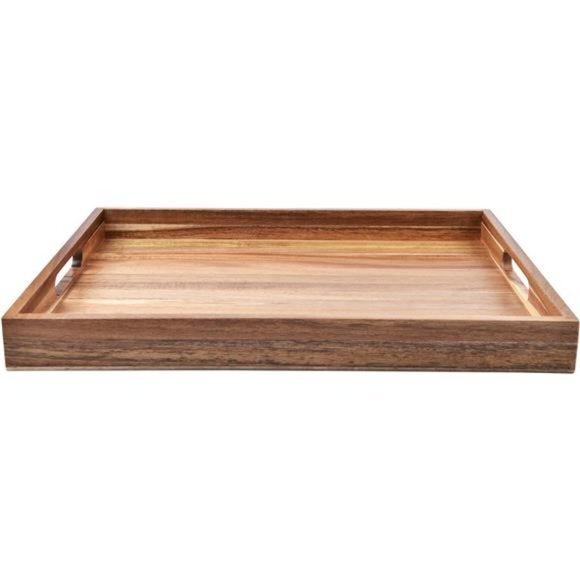 New Acacia Wood Decorative Serving Tray with Handle–for Breakfast, Lunch, Dinner - Picture 2 of 6